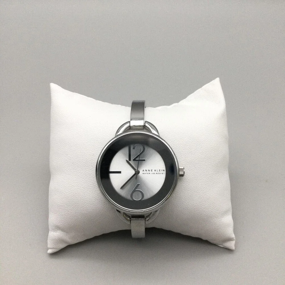 Anne Klein AK/1209 Womens Watch 35mm Silver Tone Black Dial Dress Bangle 6.75